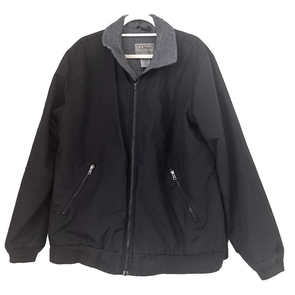 LL Bean Mens Warm-Up Jacket Navy Blue Fleece Lined Full Zip Bomber Coat Large